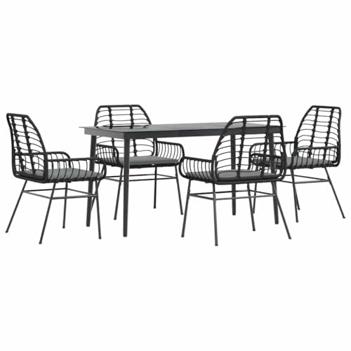vidaXL Juego de comedor de jardín con cojines, 5 unidades, polirratán y cristal, juego de comedor para exteriores, muebles de comedor de jardín, mesa y sillas de comedor de jardín
