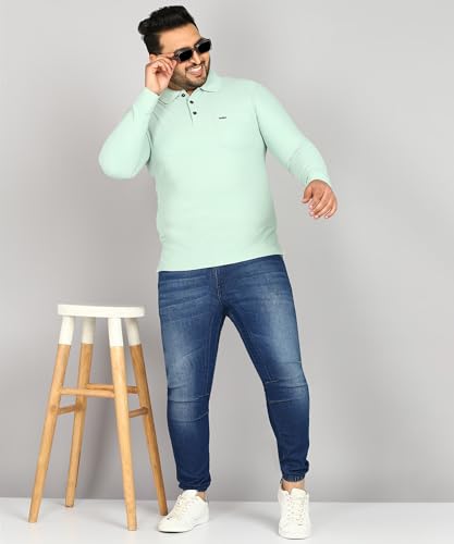 Image of INKKR Plus Size Men's Solid Polo Neck Full Sleeve T-Shirts