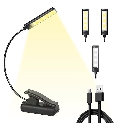 Book Light, Rechargeable Clip On Reading Light| 3 Colors, Flexible Neck | Great for Reading in Bed | Easy to Pack