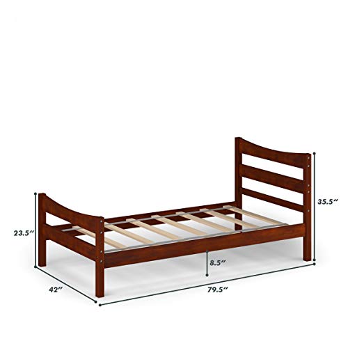 Giantex Wood Bed Frame Twin Size, Rustic Style Platform Bed W/Headboard & Footboard, Solid Wood Slat Support, No Box Spring Needed, Panel Bed Mattress Foundation For Kids (Walnut) #TOP6