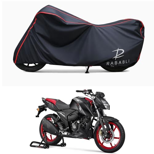 Image of Waterproof Bike Body Cover Compatible for | TVS Apache RTR 160 4V | Taffeta Fabric, Red Piping Design, Bottom Elastic Fit | Dustproof, Sun UV & Rain Protection for All Bikes