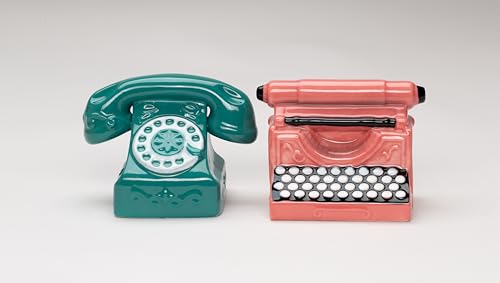 Fine Porcelain Vintage Retro Telephone and Typewriter Salt & Pepper
