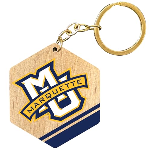 R and R Imports Marquette Golden Eagles 2” Wooden Hexagon Keychain Officially Licensed Collegiate Product Single