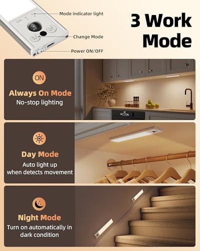 Image of EZVALO 10inch Under Cabinet Lighting, 2 Pack 2400mAh Rechargeable Wireless Motion Sensor Lights Indoor, 3 Color Temps Dimmable Magnetic Closet Lights, Under Counter Lights for Kitchen, Pantry, Stairs