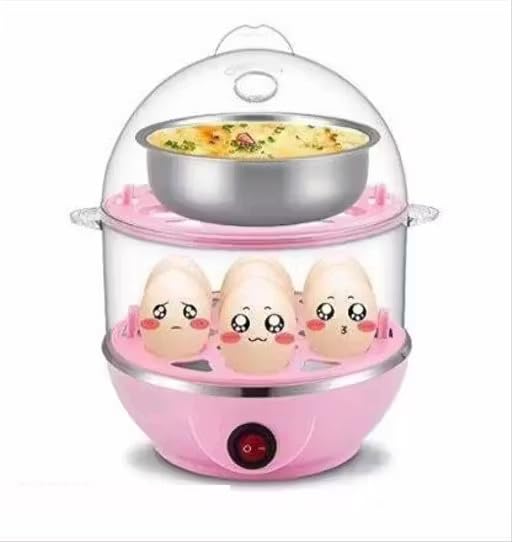 Image of 14-Egg Double Layer Electric Egg Boiler & Steamer - 350W Automatic Egg Cooker for Boiling, Poaching & Steaming - Fast & Efficient Kitchen Appliance Color Pink