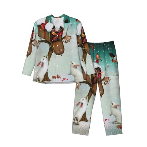 Pyjama de Noël pour homme boutonné en imprimé lapin chic