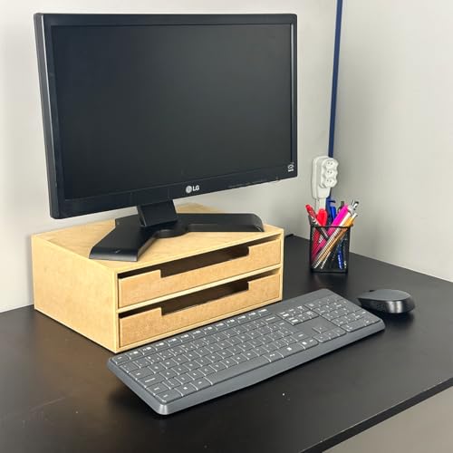 Organizador De Folhas A4 Documentos Material Escritorio Suporte de Monitor 2 Gavetas Mdf (FRENTE)