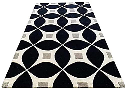 Image of Export Quality Handtufted Woolen Carpet for Living Room Bedroom & Hall - Color - Black /White - Size - 12 x 18 Feet