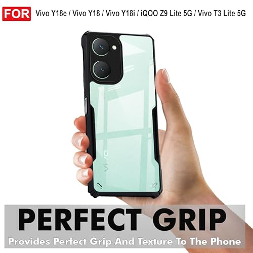 Image of Amazon Brand - Solimo Back Case Cover for Vivo Y18e | Compatible for Vivo Y18e Back Case Cover | Clear Case with Camera Protection | (TPU + PC | Matte Black)