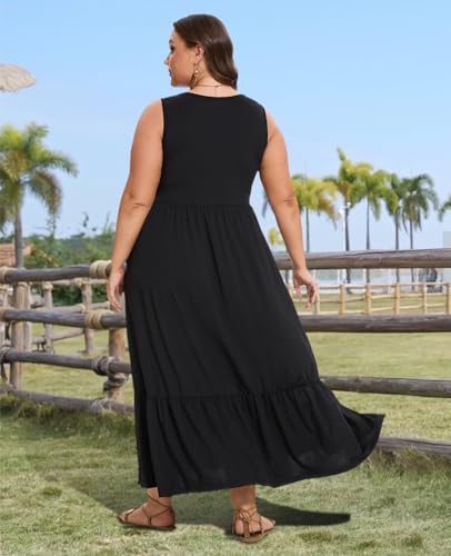 Moon Wood Women's Plus Size Sleeveless Summer Dress Crewneck Tank Casual Flowy Maxi Dress with Pockets Vacation Outfits4