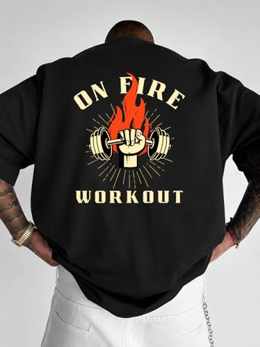 Image of Men's Oversized Round Neck Cotton Printed Gym T-Shirt for Men | Premium Soft Cotton Casual Loose Fit Half Sleeve Plain Tee Shirt