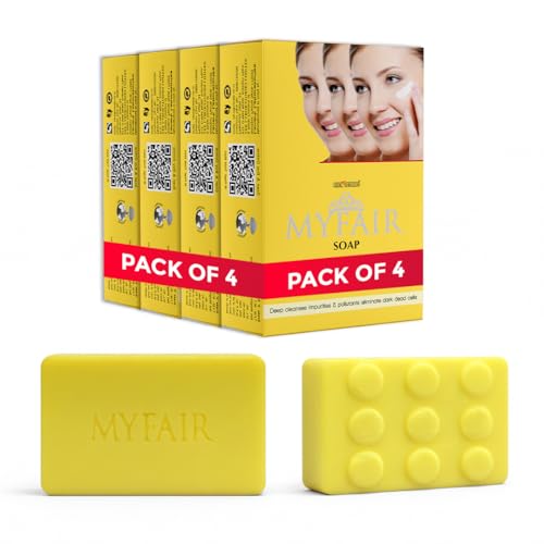 MYFAIR Fairness Soap | Deep Cleansing & Brightening | Removes Dark Dead Cells | Hydrating with Aloe Vera & Vitamin C | Antioxidant 75g – Pack of 04