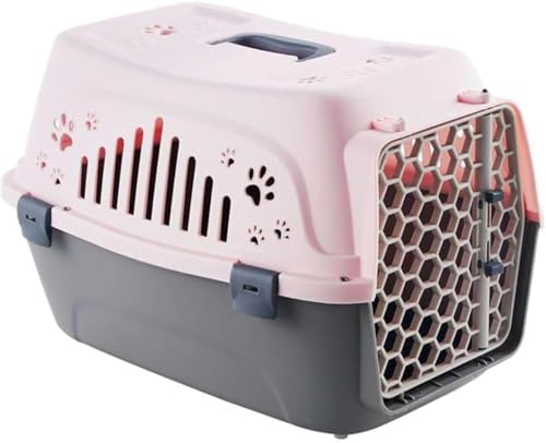 DancJulie犬猫共用ハードペットキャリー(プラスチック製|小型犬/猫対応|旅行・散歩・防災兼用|ブルー・おしゃれデザイン) (ピンク)