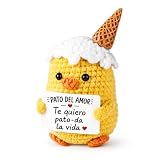Regalo Aniversario Pareja Pato de Amor Tejido a Mano, Peluche Crochet con Mensaje Te Quiero Pato-da la Vida, Regalo Novio Original, Regalos Aniversario Pareja, Decoración Romántica para Hombre y Mujer