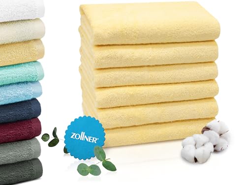 ZOLLNER 6er Set Handtücher in 50x100 cm - saugstarke und weiche Badetücher in gelb - mit praktischem Aufhänger - waschbar bis 60°C - Baumwolle - Hotelqualität