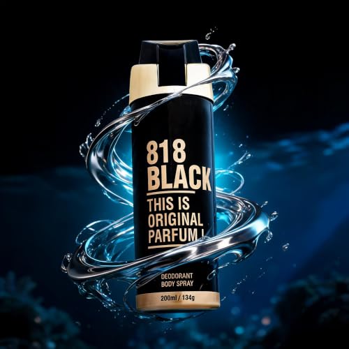 Image of HP 818 Black Deodorant for Men, 200 ml | Bold, Mysterious - Vetiver, Geranium & Lemony Notes | Long-lasting Men's perfume | Ideal Evening Fragrance|Gift For Brother | Gift For Friends