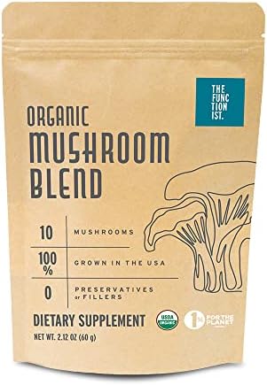 The Functionist Organic Mushroom Blend - 10 Mushroom Mix – Superfood Antioxidant Energy and Immune Health Supplement – Vegan Mushroom Powder for Coffee or Smoothies, 2.12 oz