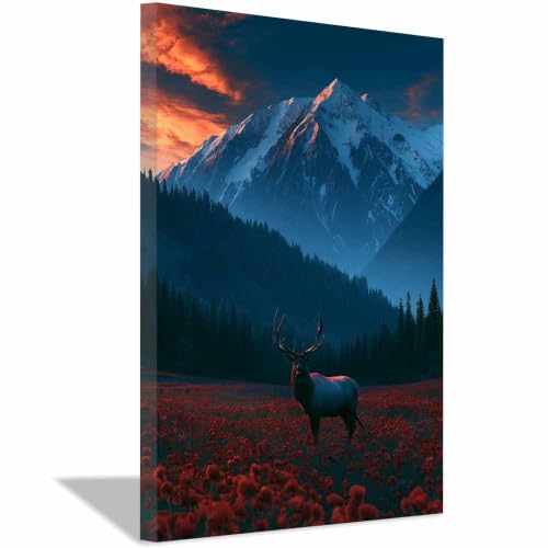 Peinture cerf du coucher du soleil PUQAAEO impression d'art encadrée haut de gamme