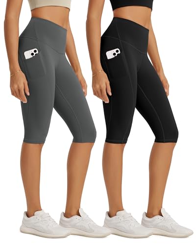 ODODOS 2-Pack High Waist Workout Capris with Pockets for Women, 14