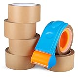 GEYYANG Kraft Paper Packing Tape, High Strength Brown Packing Tape for Packing, Shipping, Moving, Sealing and Marking, 6 Rolls Kraft Tape with Dispenser, 2in x 30 yd Total 180 Yards
