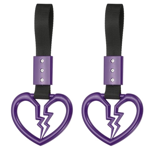 PATIKIL 2Pcs Broken Heart Shaped Car Handle Straps, Car Hanging Accessories Bumper Warning Ring Drift Charm for Auto Decor Interior Exterior Decoration, Purple