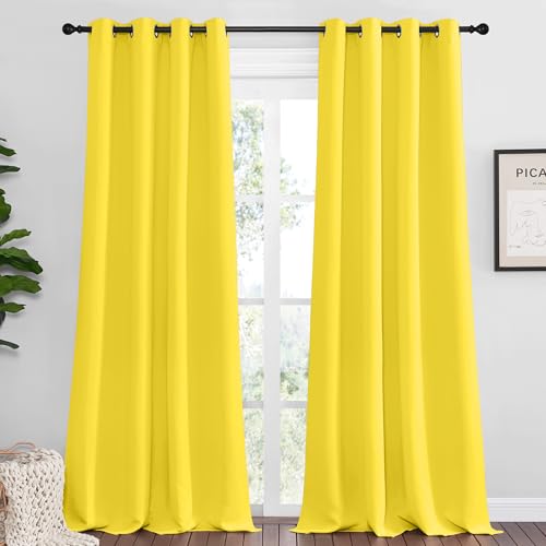 Image of NICETOWN Bright Yellow Curtains 90 inch Long for Office, Dining Room, Guest Room, Sound Reducing Heat and Cold Block Curtain Panels for Modern Room Decorative (55 inch Wide, 2 Pieces)