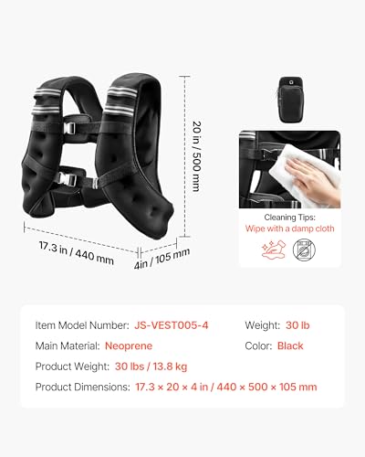 Image of VEVOR Weighted Vest, 12 /16 /20 /30 lbs Weight Vest with Reflective Stripe, Adjustable Buckle Body Weight Vest, Workout Equipment for Strength Training, Running, Jogging, Fitness, and Weight Loss