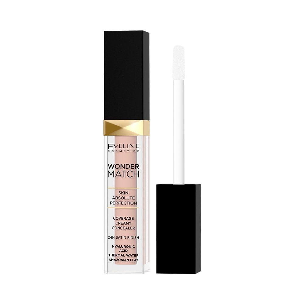 Eveline Cosmetics Wonder Match płynny korektor 20 Peach – formuła nawilżająca i przeciwstarzeniowa z kwasem hialuronowym, wodą termalną i tlenkiem tlenku Amazonii