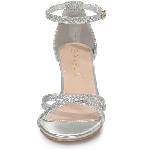 Allegra K Allegra K Women's Glitter Ankle Straps Stiletto Clear Silver Heels Sandals 8 M US