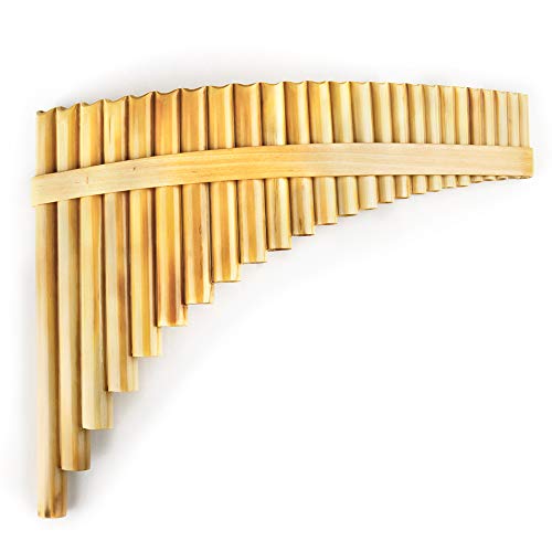 Upscale Romanian Folk Instrument Natural Reed Pan Flute Panpipes G Key Wind Pan flute Flauta Handmade (25 Pipes Right Hand, Wood)