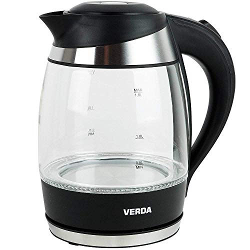 Wasserkocher 1,8L 2200W Edelstahl, LED-Beleuchtung, OneTouch-Verschluss, Kalkfilter, Kabelaufwicklung, Glas, 100% BPA…