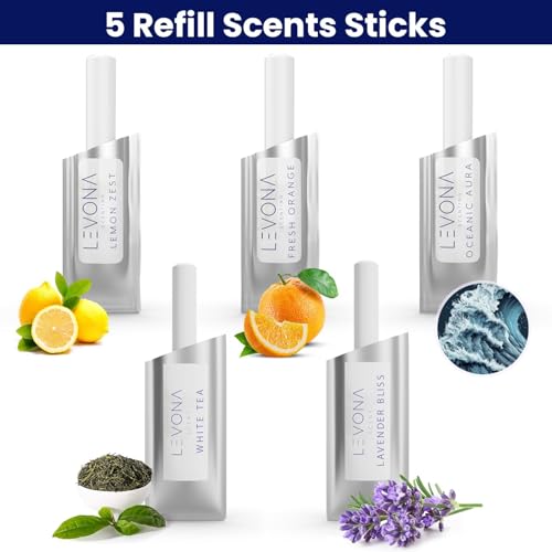 Image of Levona Scent Car Diffuser Vent Clip: Car Air Fresheners with Perfume Essential Oil Sticks - Car Scents Accessories for Men and Women - Sleek Modern Cylindrical Design (Red)