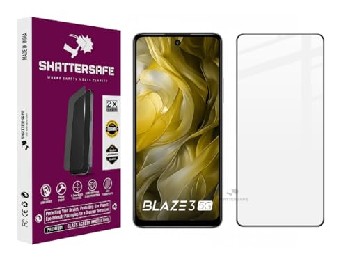 Image of Shattersafe Oleophobic Tempered Glass Screen Protector Compatible For Lava Blaze 3 5G [Pack of 1]. Edge To Edge Full Screen Protection With Easy Installation Kit & Case Friendly Fit.