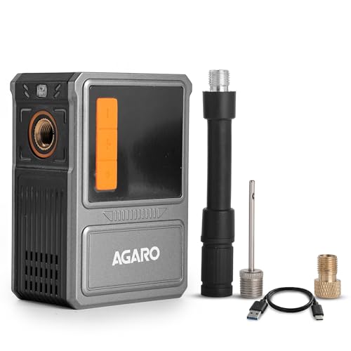 Image of AGARO Mini Tyre Inflator, 150 PSI Inflation, 600mAh X 2 Rechargeable Battery, Type-C, Digital Display, SOS Light, Multi Nozzles, Bike, Cycle, Foot Balls, Inflatables TI1771