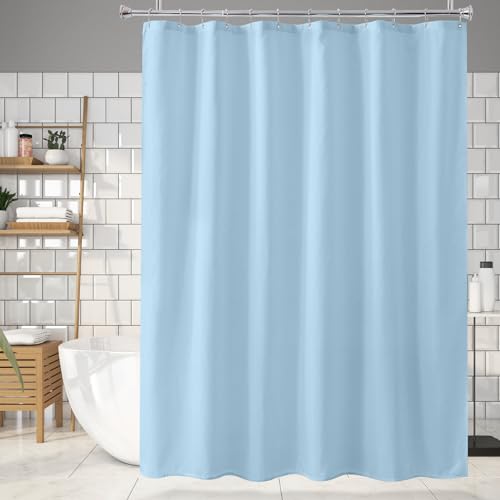 Image of Amazer Baby Blue Shower Liner Cloth Waterproof, Soft Baby Blue Shower Curtain Liner Fabric with Weighted Stones, Washable Shower Curtain and Liner 2-in-1, 12 Grommet Holes, 72 x 72 Inches