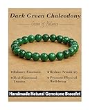 Landorilo Handmade 8mm Natural Crystal Beaded Bracelet with Healing Gemstones for Women Men, Yoga Meditation Energy Bracelets, Valentine's Day, Christmas, Birthday Gift (Dark Green Chalcedony)
