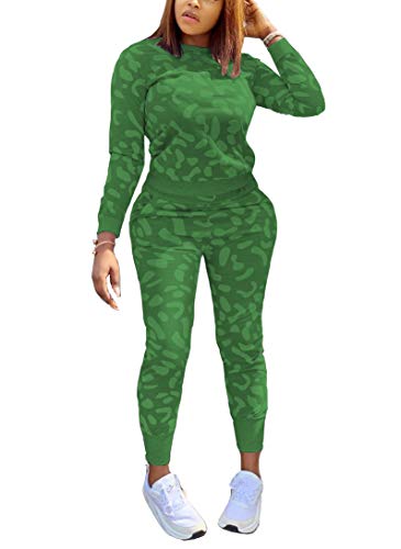 Women’s 2 Piece Outfits - Spotted Sweatsuits Long Sleeve Pullover Sweatshirt Skinny Long