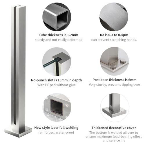 Glass Balustrade Post 42" End Post, 304 Stainless Steel Glass Railing Post with Spigot Slots & Sturdy Base for Steps, Villas, Balcony, Stairway, Deck, Patio Stairs(Cannot Add Handrail Version) by Viuseo - Image 3