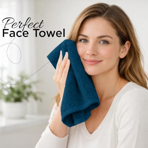 Image of DAN RIVER 12-Pack Premium 100% Cotton Blue Opal Face Towels for Bathroom - Reusable Face Wash Cloths for Showering 12x12 Inches - 550 GSM Super Soft & Absorbent Luxury WashCloths for Body, Spa & Gym