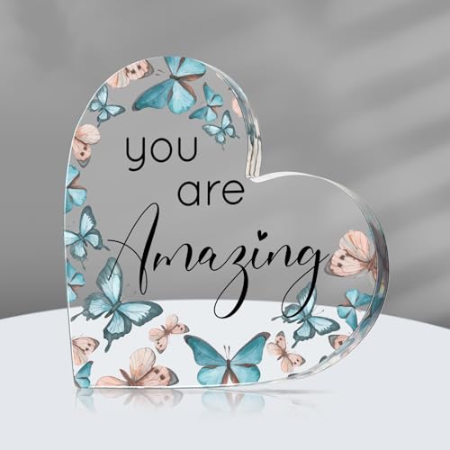 Yulejo Inspirational Butterfly Gift You Are Amazing Sign Acrylic Heart