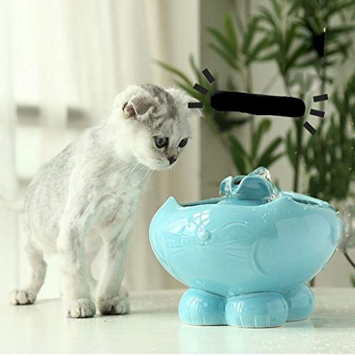 Water Fountain for Dogs, Ceramic Water Dispenser, Pet Automatic Drinker, Pet Companion, Safe and Hygienic Pet Supplies (Color : Blue)