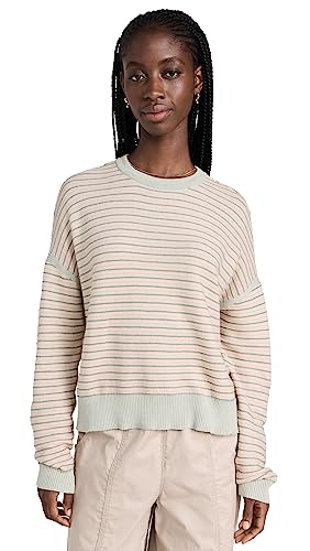 Spiritual Gangster Women's Cotton Easy Crew Sweater, Yucatan Stripe, L