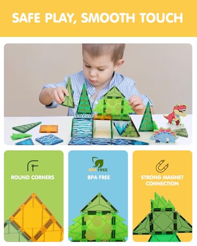 Givzan Magnetic Tiles Animals & Dinosaurs Toys, STEM Educational Building Blocks, Sensory Set 35 PCS for Toddlers Kids Ages 3-5 5-7, Boys Girls Birthday Gift Age 3+ - Image 3