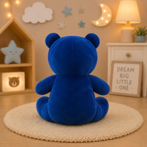 Image of Plush Teddy Bear with Blue Hoodie, Soft Stuffed Animal, White and Navy Blue 25 cm