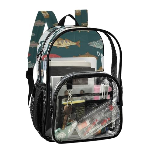 Fish Pattern Clear Backpack, PVC Transparent School Backpack Lightweight Student Book Bags Capacity Clear Bag2
