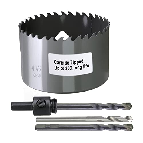 4-1/8” 105Mm Carbide Hole Saw 2.36” Deep Cutting For Hardwood, Mdf, Fiberglass, Nail Embedded Wood, Non-Ferrous Metal, Concrete Block, Air Brick #TOP14