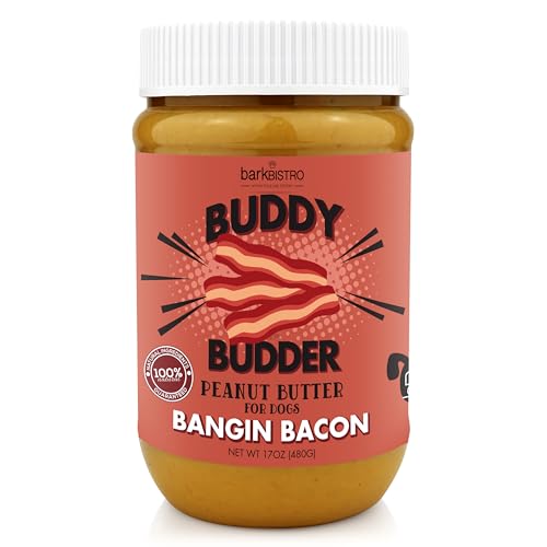 BUDDY BUDDER Bangin Bacon Peanut Butter, 100% Natural, 17oz, Dog Treat, Pill Pocket, Made in USA