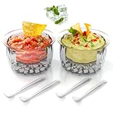 Pebblini 2-Pack Acrylic Chilled Dip Bowls Ice Bowl,Dip On Ice 16oz Ice Chilled Serving Bowls for Cold Dips, Salsa, Hummus & Party Snacks