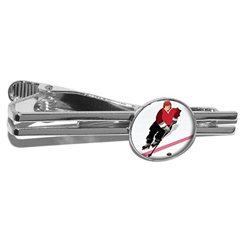 Ice Hockey Player Red Jersey Round Tie Bar Clip Clasp Tack - Silver