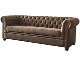 DELIFE Couch Chesterfield Braun 200x88 cm Vintage Optik abgesteppt 3-Sitzer